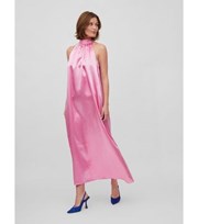 VILA Pink Satin Halter Neck Maxi Dress